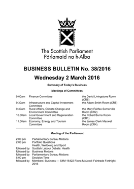 BUSINESS BULLETIN No. 38/2016 Wednesday 2 March 2016