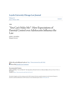 How Expectations of Parental Control Over Adolescents Influence the Law Judith G