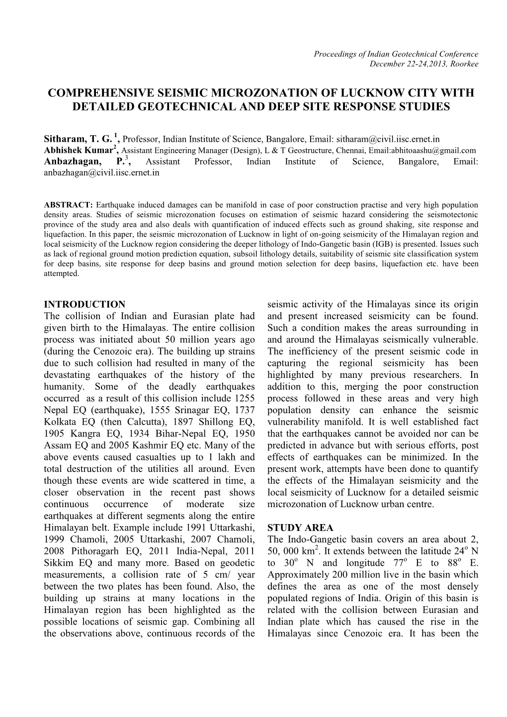 Comprehensive Seismic Microzonation of Lucknow City with Detailed Geotechnical and Deep Site Response Studies