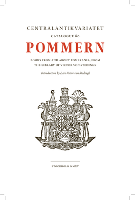 Centralantikvariatet Catalogue 80 Pommern