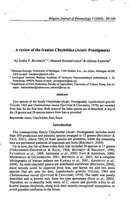A Review of the Iranian Cheyletidae (Acari: Prostigmata)