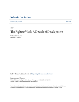 The Right to Work, a Decade of Development William F