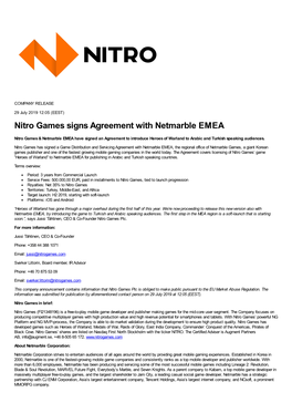 Nitro Games Signs Agreement with Netmarble EMEA