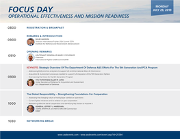 Focus Day July 29, 2019 Operational Effectiveness and Mission Readiness