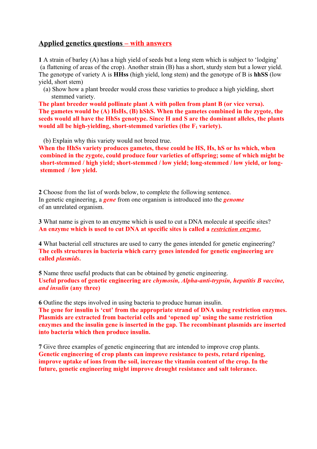 Applied Genetics Questions with Answers