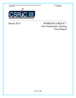 CSRIC III Report on Next Generation Alerting