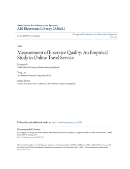 Measurement of E-Service Quality: an Empirical Study in Online Travel Service Hongxiu Li Turku School of Economics, Finland, Hongxiu.Li@Tse.Fi
