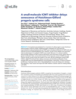 A Small-Molecule ICMT Inhibitor Delays Senescence of Hutchinson