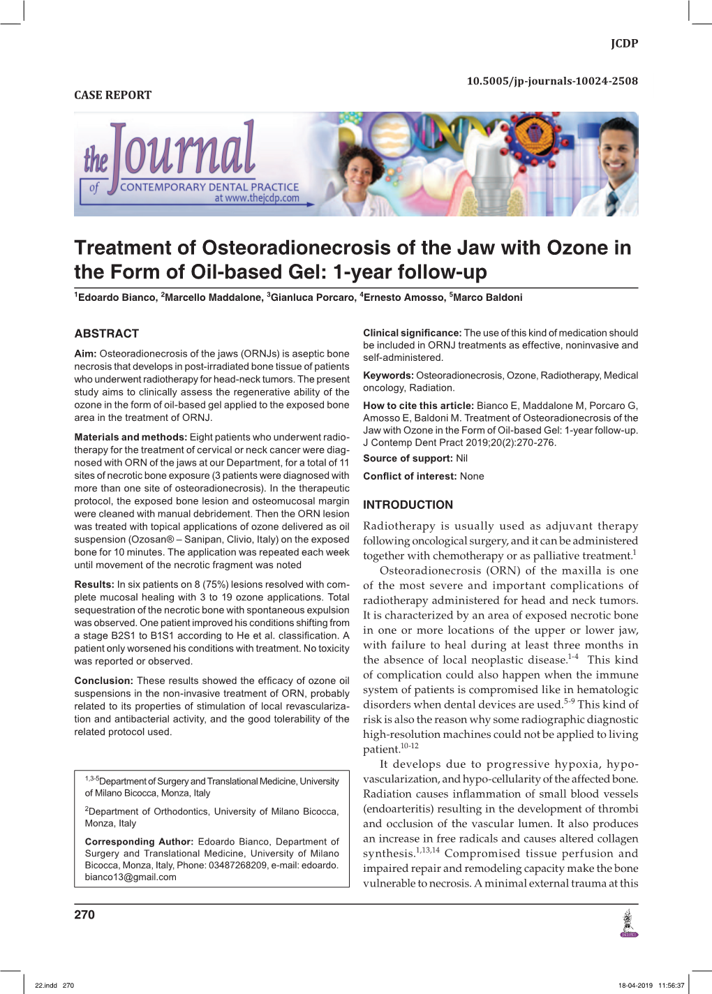 Treatment of Osteoradionecrosis of the Jaw with Ozone in the Form Of