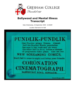 Bollywood and Mental Illness Transcript