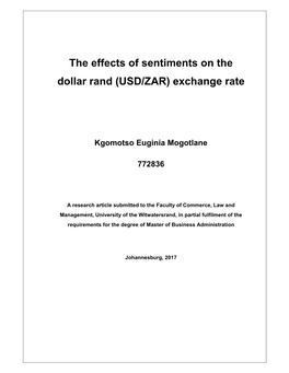 The Effects of Sentiments on the Dollar Rand (USD/ZAR) Exchange Rate