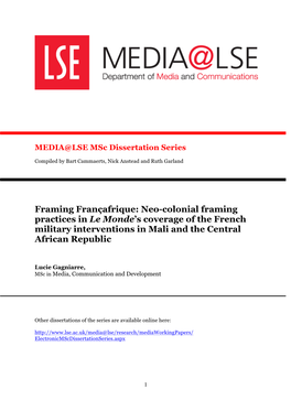 Framing Françafrique: Neo-Colonial Framing Practices in Le Monde’S Coverage of the French Military Interventions in Mali and the Central African Republic