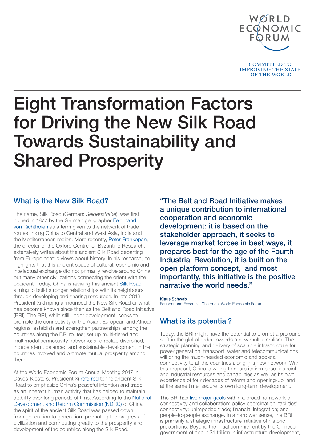 Eight Transformation Factors for Driving the New Silk Road Towards Sustainability and Shared Prosperity