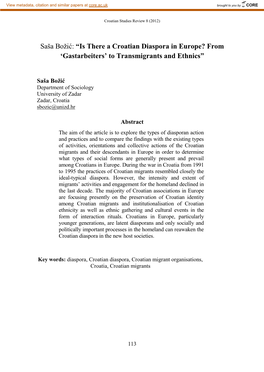 Saša Božić: “Is There a Croatian Diaspora in Europe? from ‘Gastarbeiters’ to Transmigrants and Ethnics”