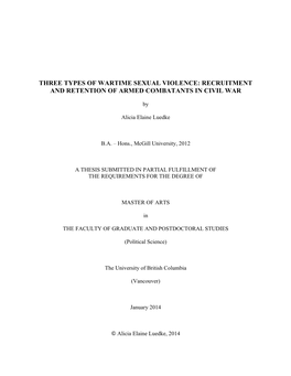 Three Types of Wartime Sexual Violence: Recruitment and Retention of Armed Combatants in Civil War