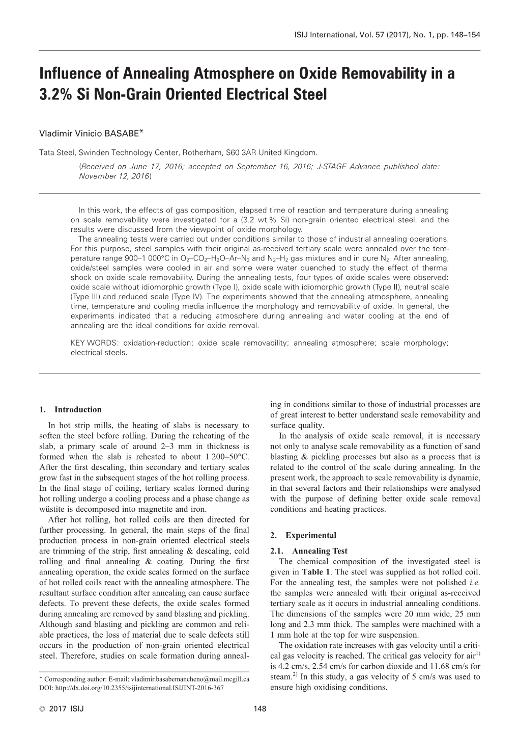 Influence of Annealing Atmosphere on Oxide Removability in a 3.2% Si Non-Grain Oriented Electrical Steel