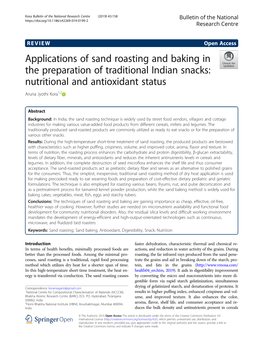 Applications of Sand Roasting and Baking in the Preparation of Traditional Indian Snacks: Nutritional and Antioxidant Status Aruna Jyothi Kora1,2