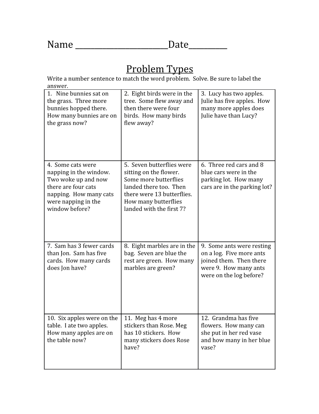 Write a Number Sentence to Match the Word Problem. Solve. Be Sure to Label the Answer