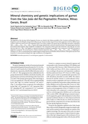 Mineral Chemistry and Genetic Implications of Garnet from the São João Del Rei Pegmatitic Province, Minas Gerais, Brazil
