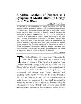 A Critical Analysis of Violence As a Symptom of Mental Illness In