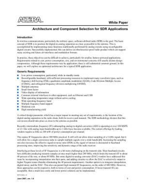 Architecture and Component Selection for SDR Applications