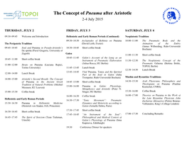 The Concept of Pneuma After Aristotle 2-4 July 2015