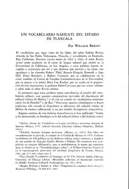 Un Vocabulario Náhuatl Del Estado De Tlaxcala