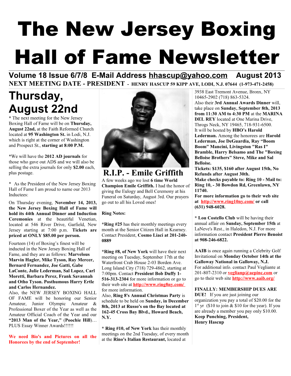 The New Jersey Boxing Hall of Fame Newsletter s1