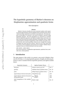 The Hyperbolic Geometry of Markov's Theorem on Diophantine