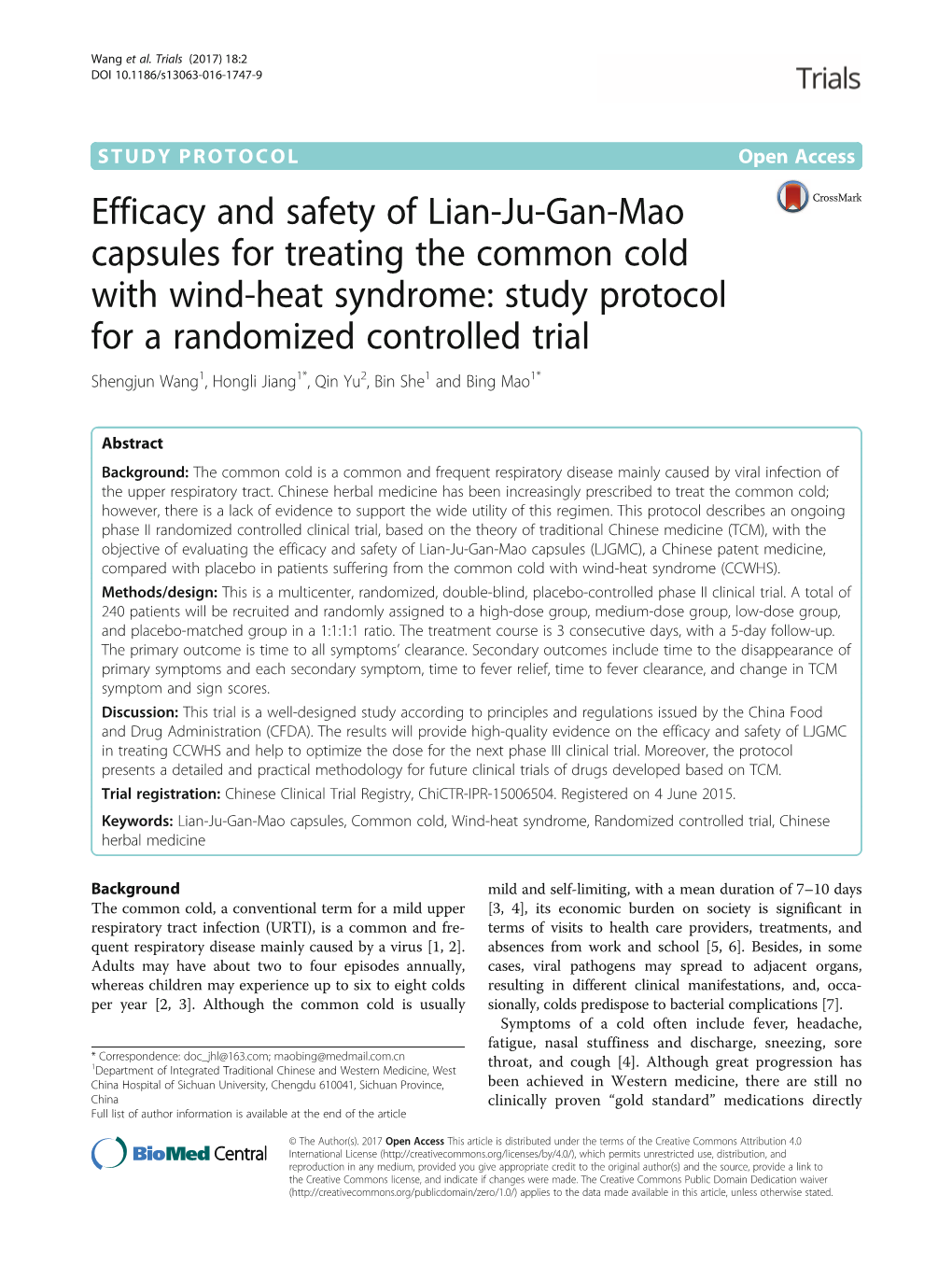 Efficacy and Safety of Lian-Ju-Gan-Mao