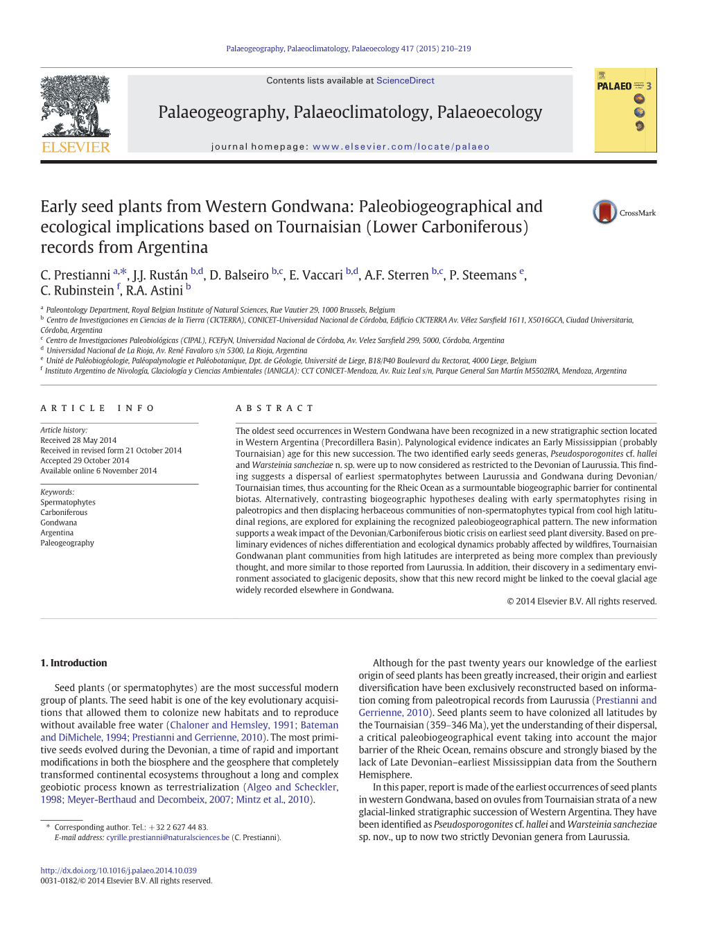 Early Seed Plants from Western Gondwana: Paleobiogeographical and Ecological Implications Based on Tournaisian (Lower Carboniferous) Records from Argentina