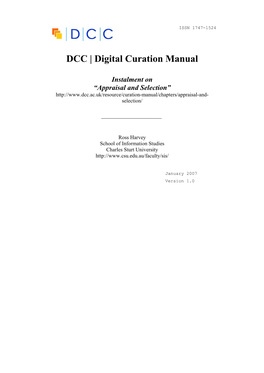 DCC Digital Curation Manual Instalment on Appraisal and Selection