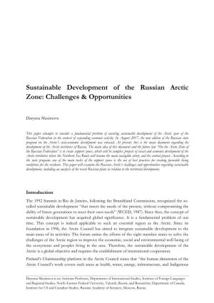 Sustainable Development of the Russian Arctic Zone: Challenges & Opportunities