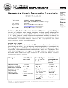 Memo to the Historic Preservation Commission HEARING DATE: March 21, 2012