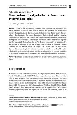 The Spectrum of Subjectal Forms: Towards an Integral Semiotics