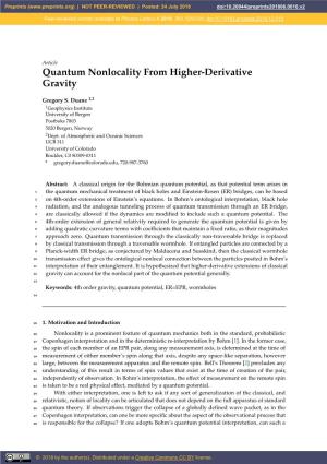 Quantum Nonlocality from Higher-Derivative Gravity