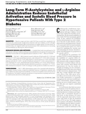 Long-Term N-Acetylcysteine and L-Arginine Administration Reduces Endothelial Activation and Systolic Blood Pressure in Hypertensive Patients with Type 2 Diabetes