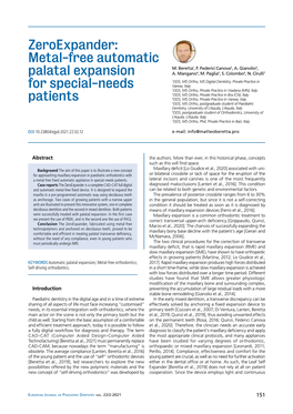 Metal-Free Automatic Palatal Expansion for Special-Needs Patients