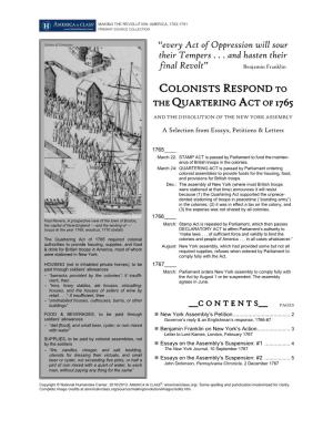 Colonists Respond to the Quartering Act, 1765-1767