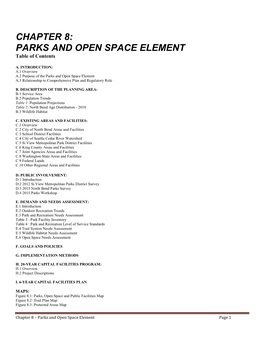 CHAPTER 8: PARKS and OPEN SPACE ELEMENT Table of Contents
