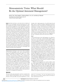 Monoamniotic Twins: What Should Be the Optimal Antenatal Management?