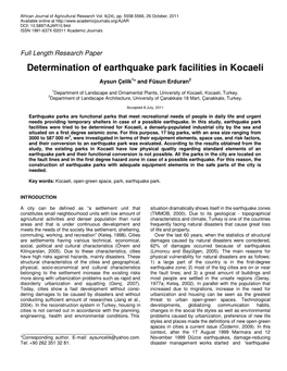 Determination of Earthquake Park Facilities in Kocaeli