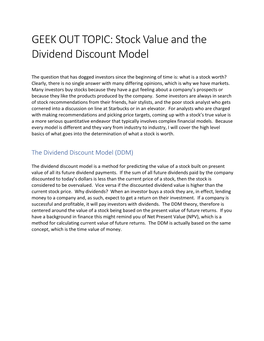 GEEK out TOPIC: Stock Value and the Dividend Discount Model