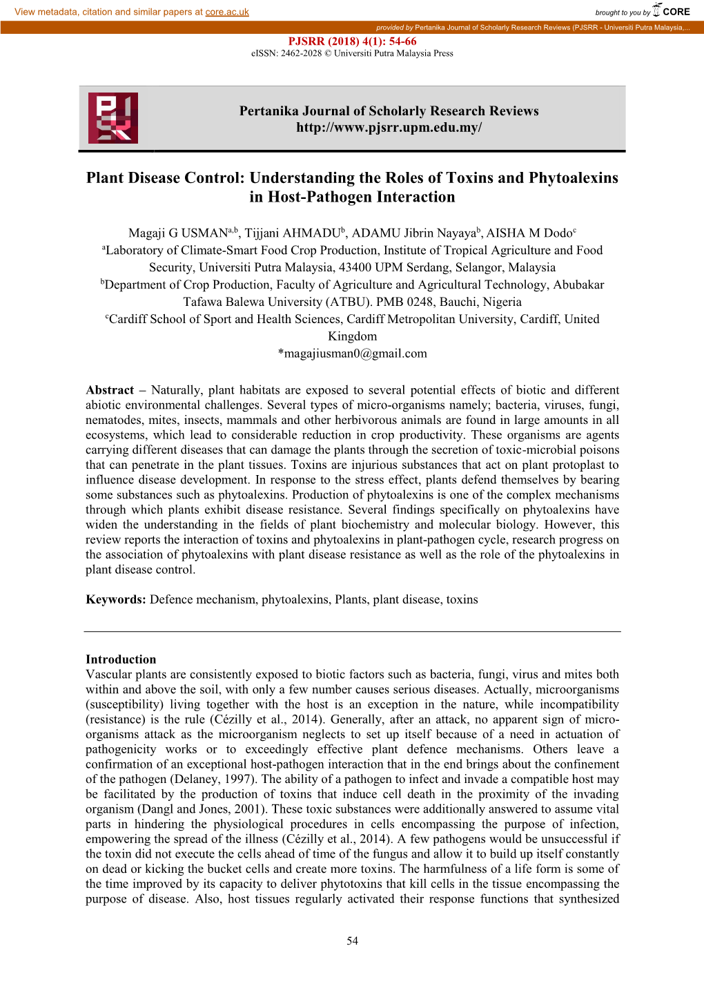 Plant Disease Control: Understanding the Roles of Toxins and Phytoalexins in Host-Pathogen Interaction