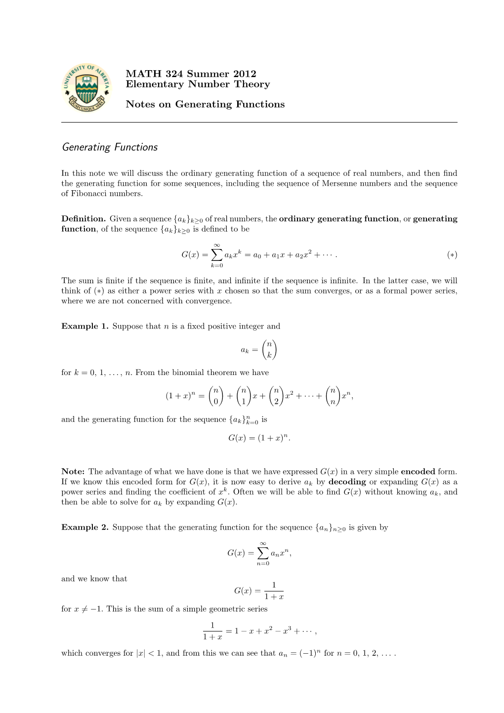 Generating Functions