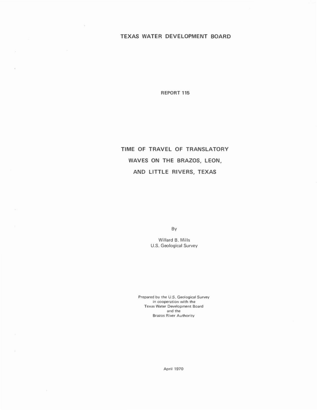 Time of Travel of Translatory Waves on the Brazos, Leon, and Little