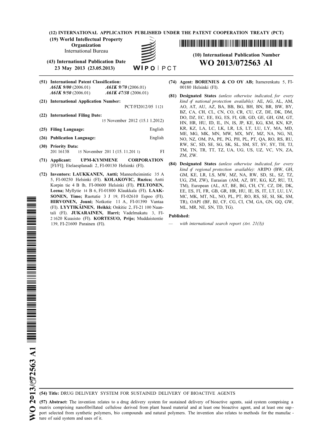 WO 2013/072563 Al 23 May 2013 (23.05.2013) P O P C T