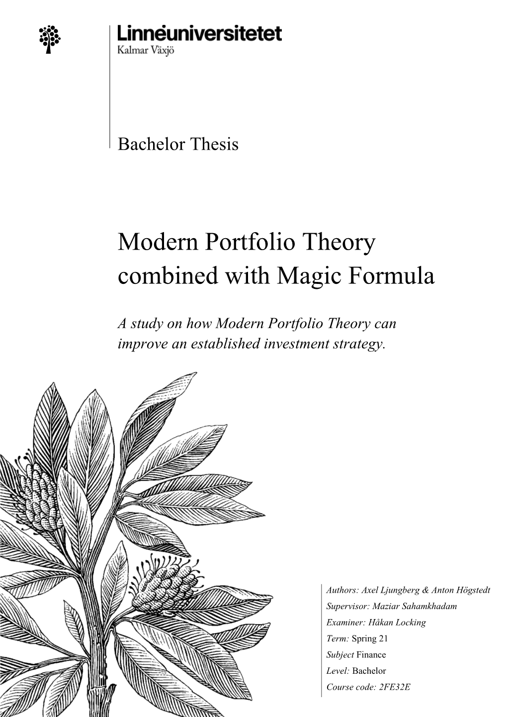 Modern Portfolio Theory Combined with Magic Formula