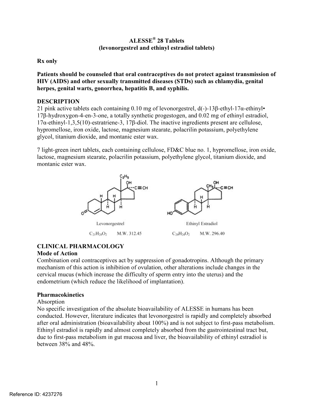 Levonorgestrel and Ethinyl Estradiol Tablets)