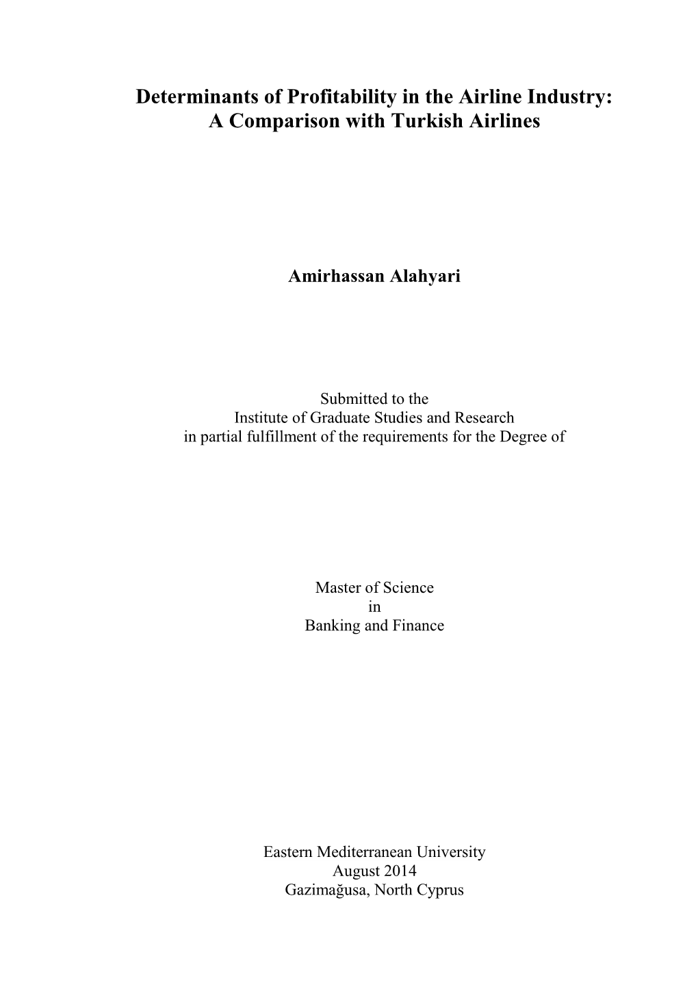 Determinants of Profitability in the Airline Industry: a Comparison with Turkish Airlines